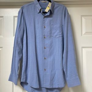 Tommy Bahama 100% Silk Skyscraper Long Sleeve Textured Shirt Blue Sz Medium NEW